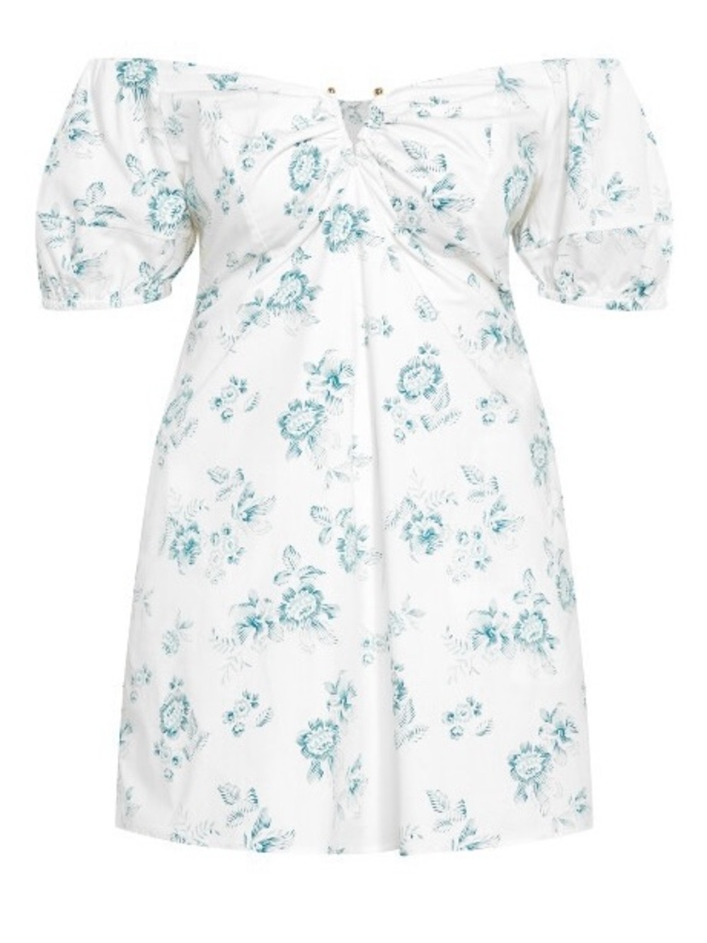 City Chic White Dress with Teal Floral Detail